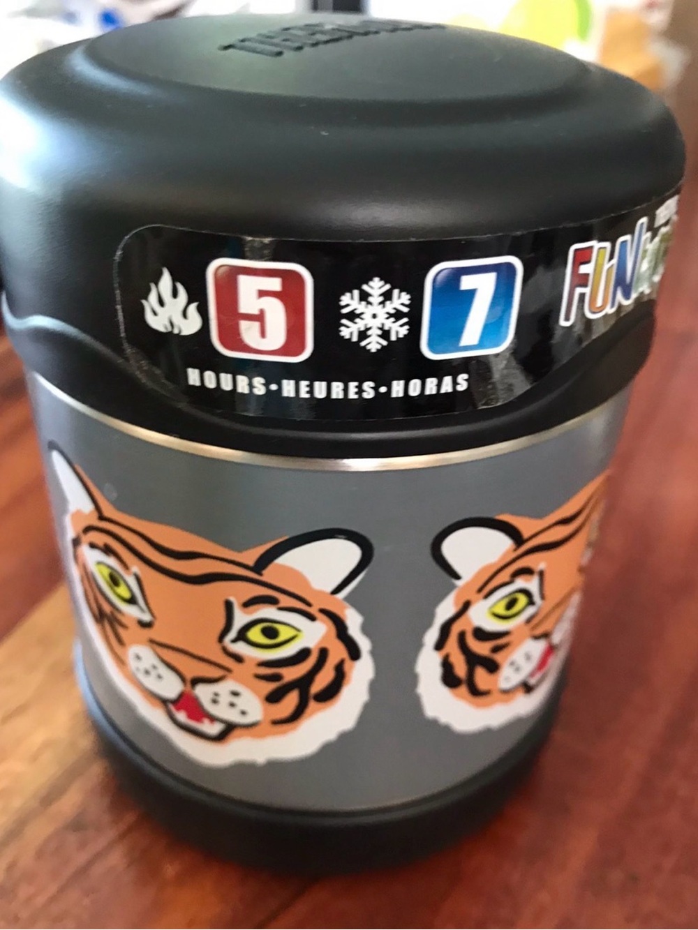 NEW Pottery Barn Kids Gray and Orange Tiger-Print Insulated 10oz Food Jar